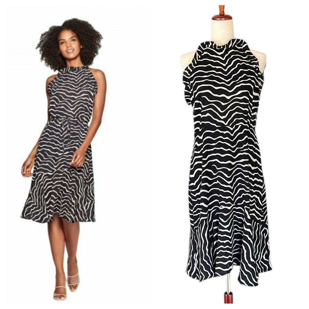 Who What Wear Midi Chic Zebra Print Halter Dress